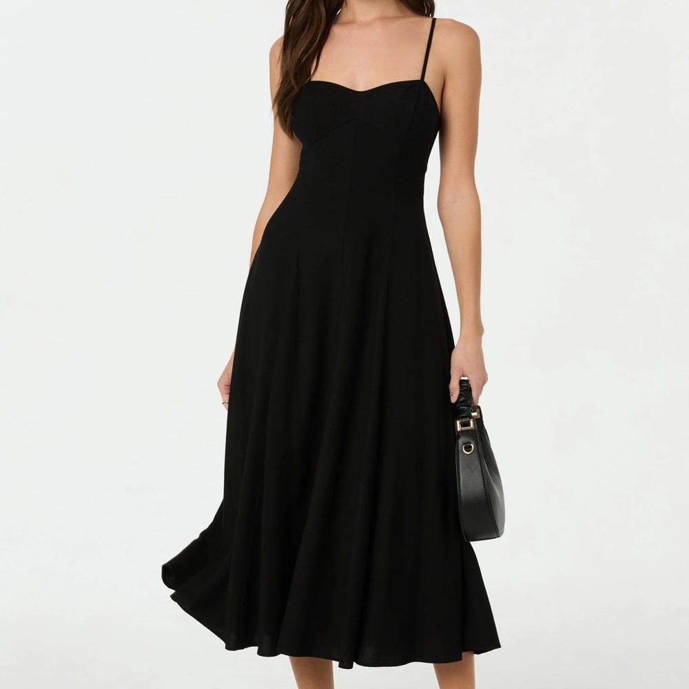 Astr Elegant Black Spaghetti Strap Midi Dress